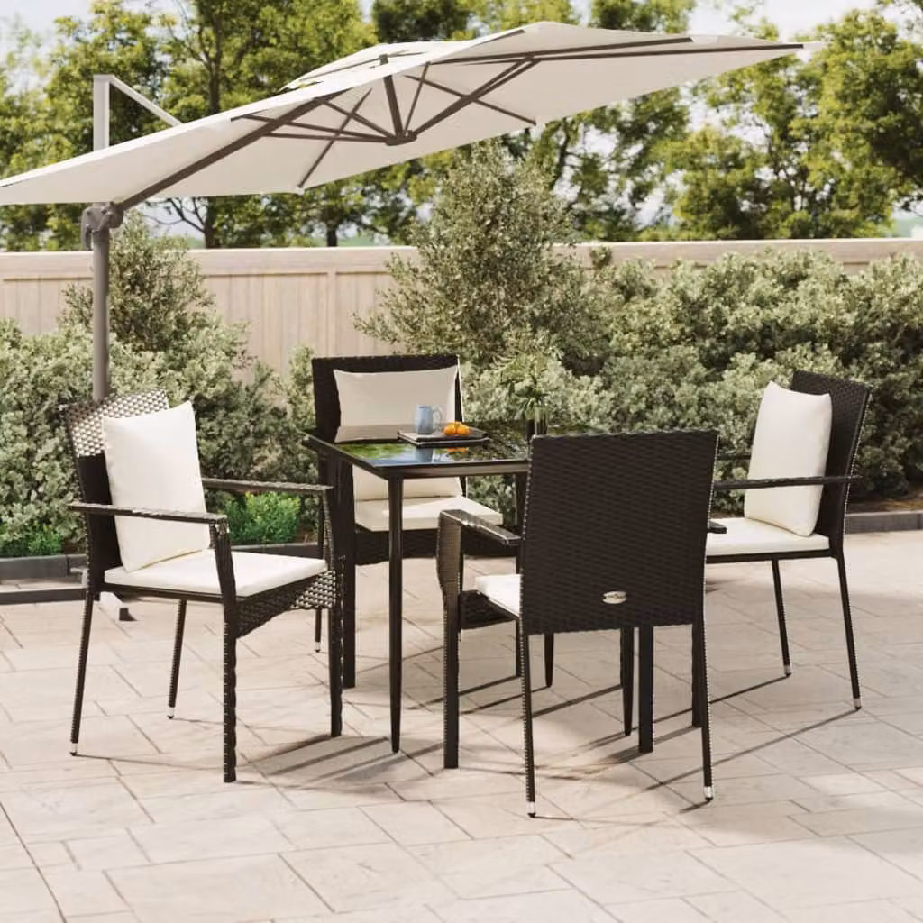 Set da pranzo da giardino moderno vidaXL in polyrattan nero con 5 pezzi e cuscini