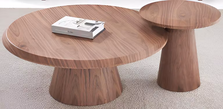 Braunes Wohnzimmer-Set – Runder Couchtisch, Beistelltisch aus Holz
