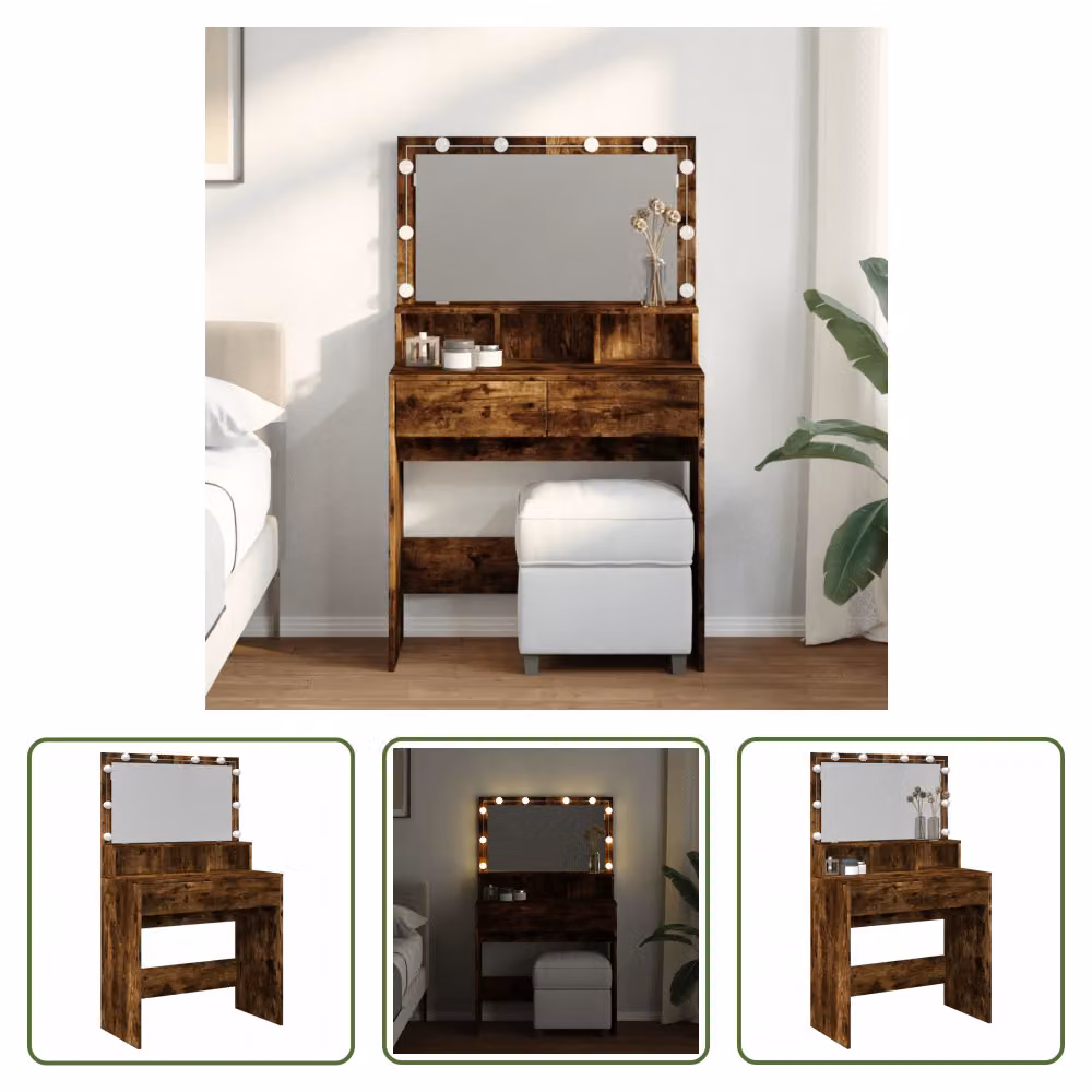 The Living Store Comodino con illuminazione LED in rovere fumé 80x41x134,5 cm