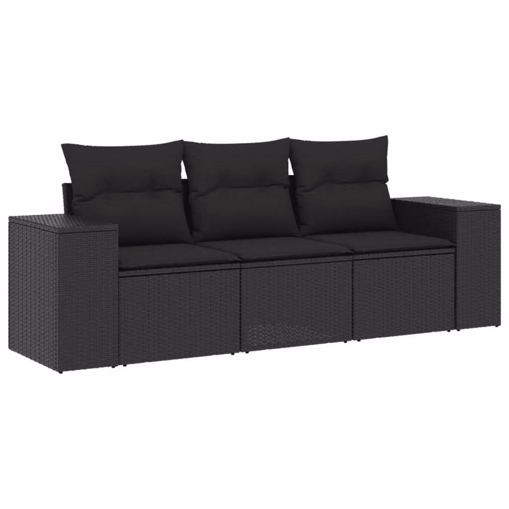 Set Divani da Giardino 3 pz con Cuscini in Polyrattan Nero