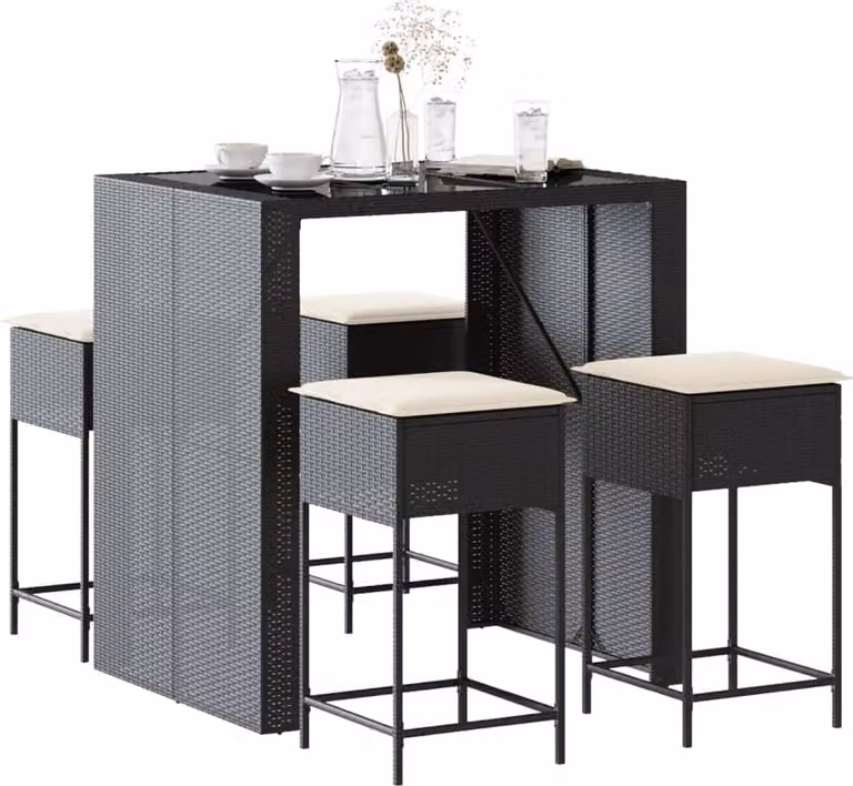 Maison Exclusive - Set da bar da giardino 5 pezzi con cuscini in polyrattan nero