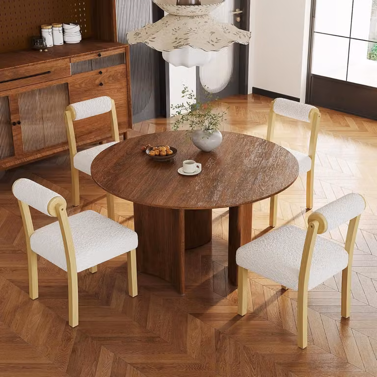 Set di 2 sedie da cucina e sala da pranzo Costway in legno di egno e tessuto, colore Naturale e Bianco