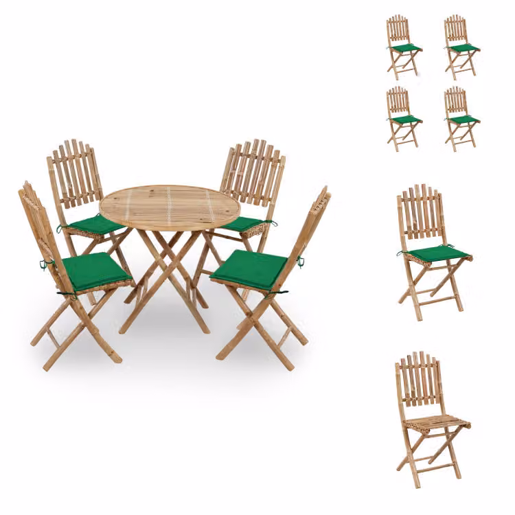 vidaXL Set da pranzo da giardino 5 pezzi con cuscini pieghevoli in bambù - Set di mobili da giardino