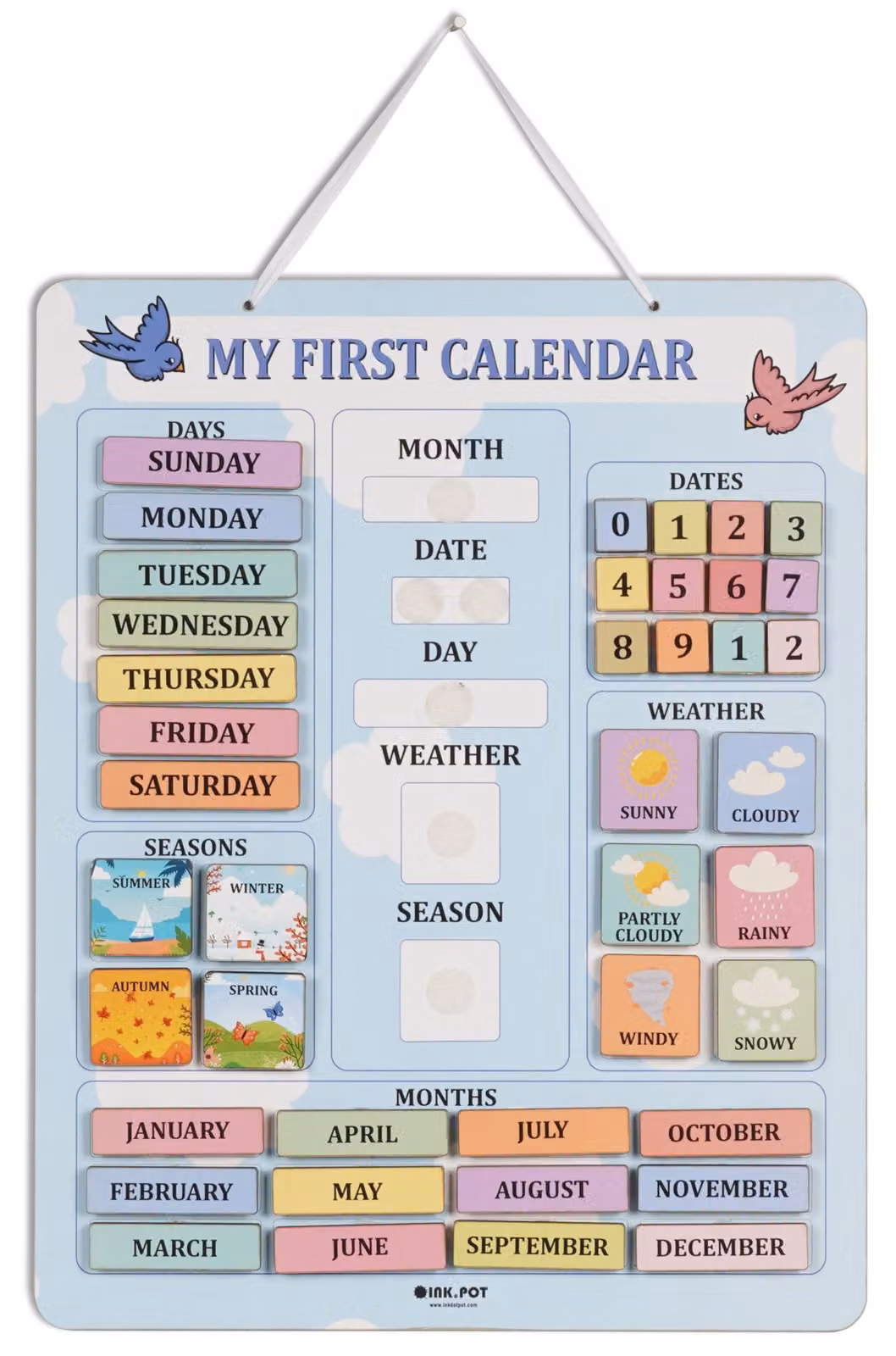 Calendario mensile per bambini: educativo, con informazioni sul tempo e sulle stagioni
