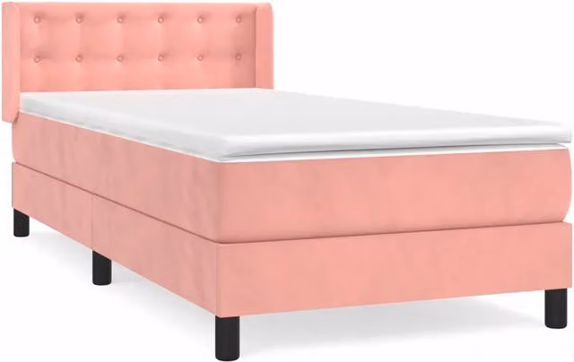 Letto singolo | Letto per adulti | Giroletto a Molle con Materasso Rosa 90x190 cm in Velluto
