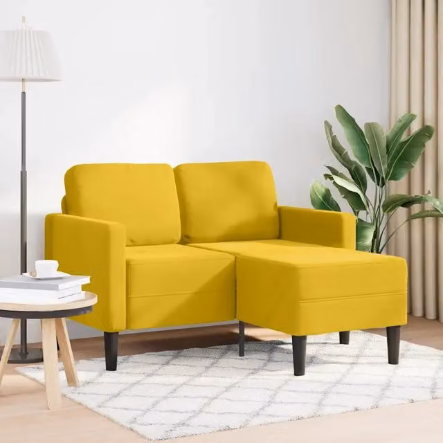 Divano 2 Posti con Chaise longue a L Giallo 125 cm Velluto 4107074