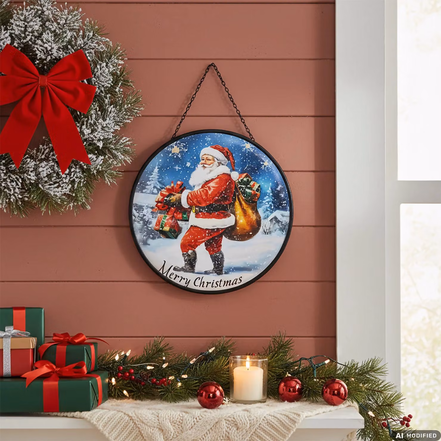 Appendino Natalizio in Latta VESTIAMO CASA con decorazione Santa, Multicolore, Diametro: 30 cm – 2