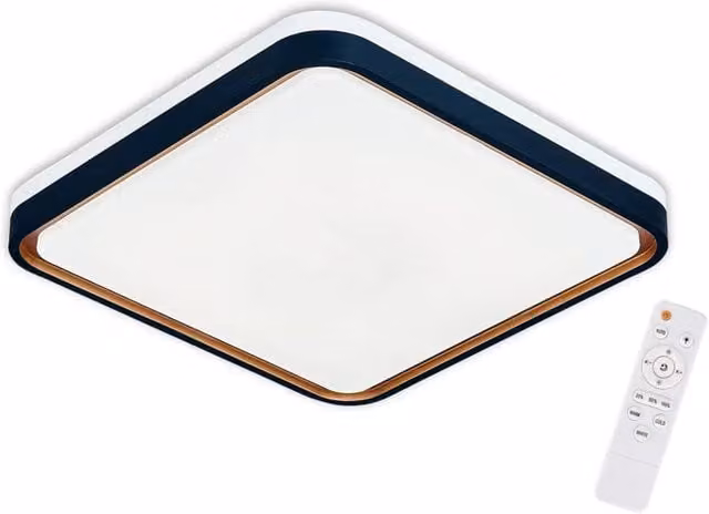 Plafon LED Tellus LÚZETE, design moderno quadrato, regolabile con telecomando, colore nero e oro, 58W