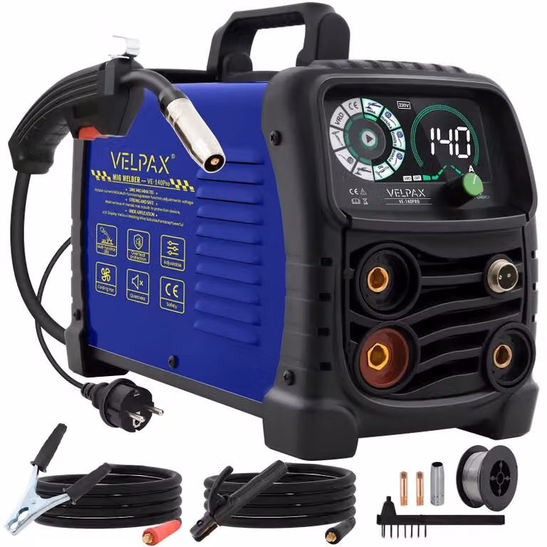 Saldatrice MIG, MMA, TIG - 140A, inverter 3-in-1 - Saldatura con filo animato senza gas - Spina EU a 230V - Display digitale - Portatile, 6 kg
