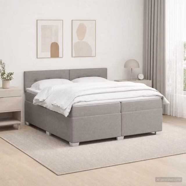 Letto box spring con materasso ibrido vidaXL in tessuto Tortora L/P/H: 200 x 200 x 100,5 cm – 1