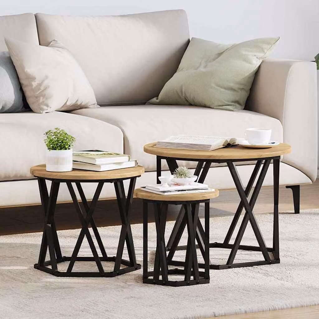 Maison Exclusive - Set di 3 tavolini laterali "Nesting", legno di quercia artigianale, 53 x 53 x 40 cm