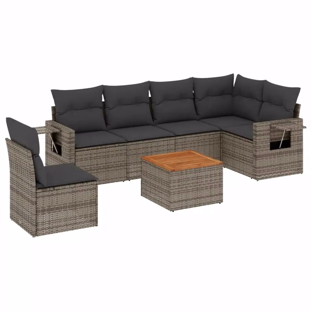 Set di divani da giardino vidaXL a forma di L composto da 7 pezzi in polyrattan con cuscini grigi e tavolino da esterno – 2
