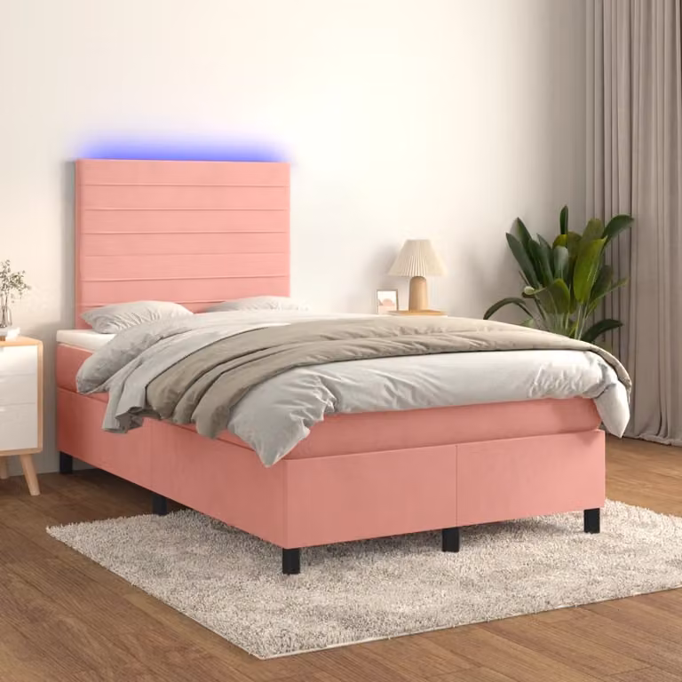 Letto Ibrido con Materasso e LED vidaXL in Velluto Rosa, L 120 x P 200 cm