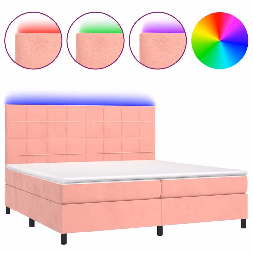 Letto a Molle con Materasso e LED Rosa 200x200 cm in Velluto