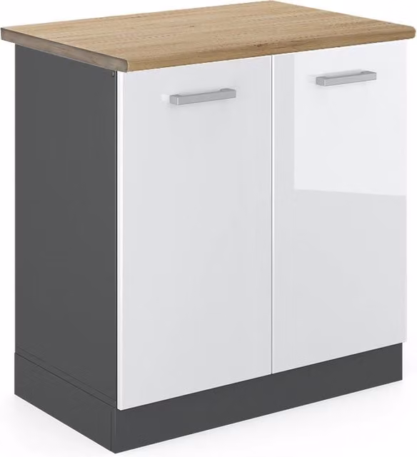 Mobile lavello cucina R-Line Bianco lucido/Antracite 80 cm, PL Rovere Vicco