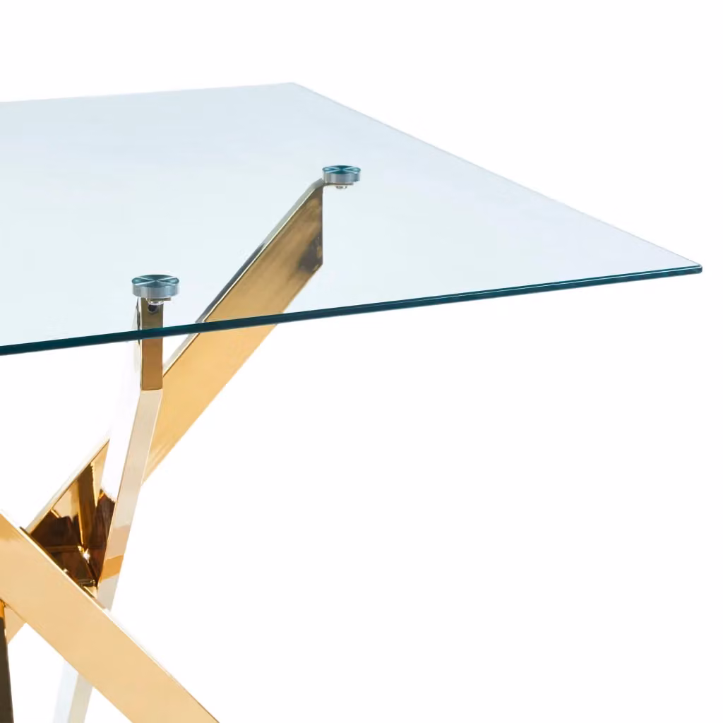 Tavolo da pranzo moderno REDOM rettangolare in vetro e metallo colore oro – 2
