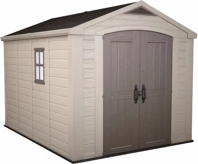 Casetta da Giardino Keter Factor 8x11 in Resina Beige con Doppia Porta e Finitura Effetto Legno L: 256,50 cm, P: 243 cm, H: 331,50 cm