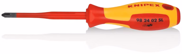 KNIPEX 98 24 02 SL Cacciavite (Slim) per viti con testa Phillips® Impugnatura multicomponente isolante Phillips®, brunita testata VDE 212 mm