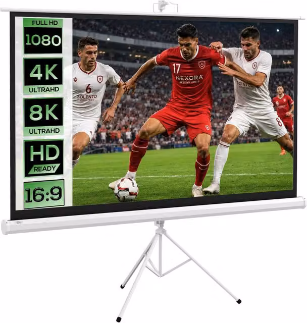 Schermo di Proiezione con Treppiede 84 Pollici 16:9 4K HD 200Lcm Schermo per Videoproiettore Portatile Pieghevole Regolabile per Casa e Ufficio