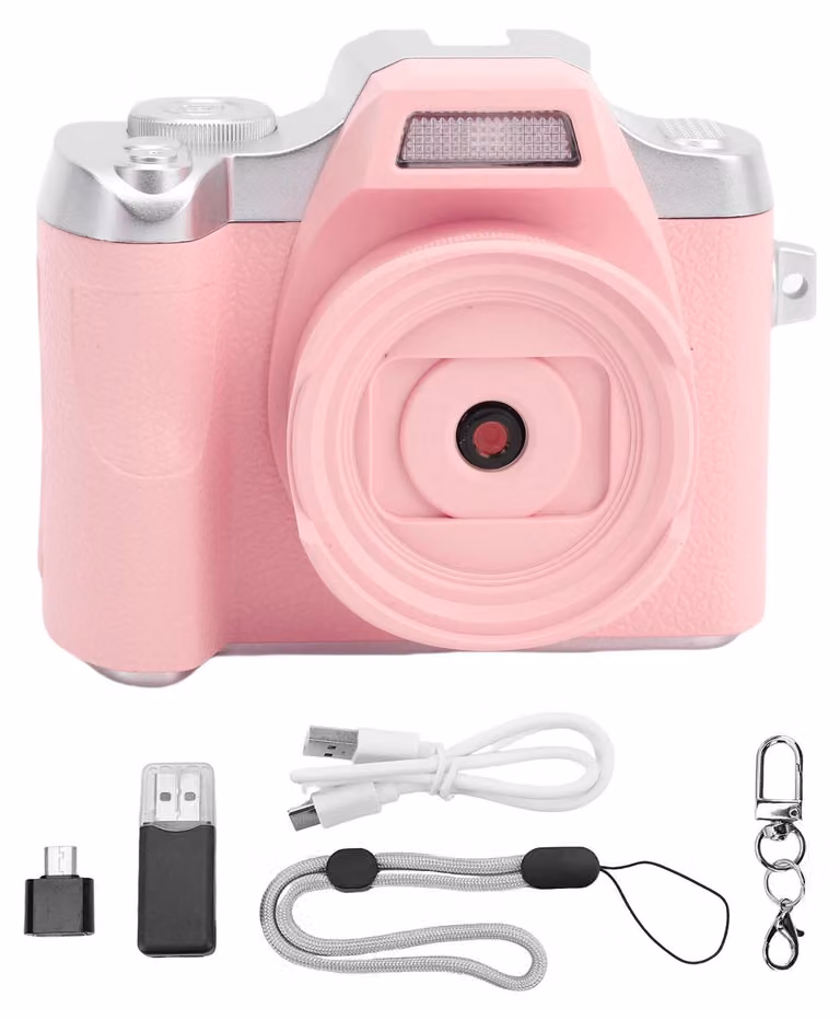 Fotocamera digitale per adolescenti e studenti, 48 MP, autofocus HD, portachiavi retrò con schermo TFT da 1,54 pollici, fotografia, rosa