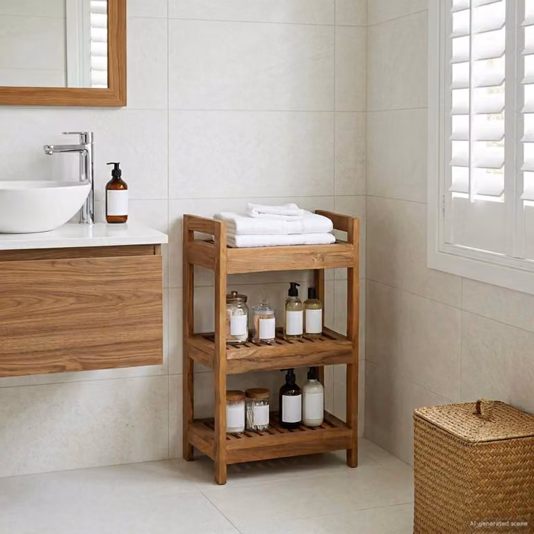 Mensola da bagno vidaXL in legno di teak solido naturale, colore marrone, L 45 cm x P 30 cm x H 71 cm