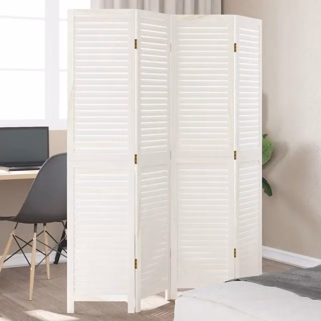 Divisorio Ambienti | Divider per stanze | Paravento 4Pannelli Bianco Legno Massello di Paulownia