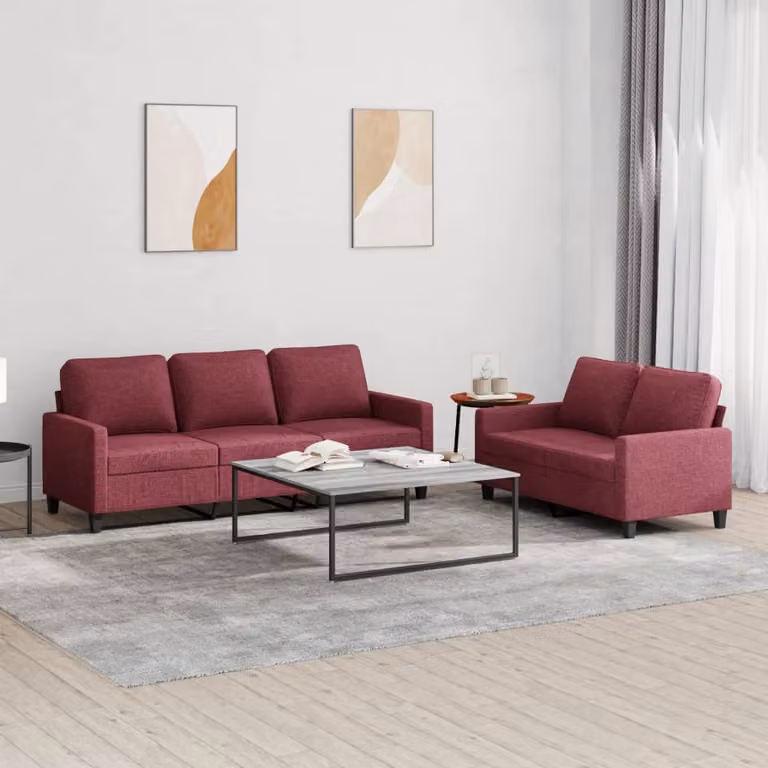 vidaXL Set di Divani 2 pz con Cuscini Rosso Vino in Tessuto