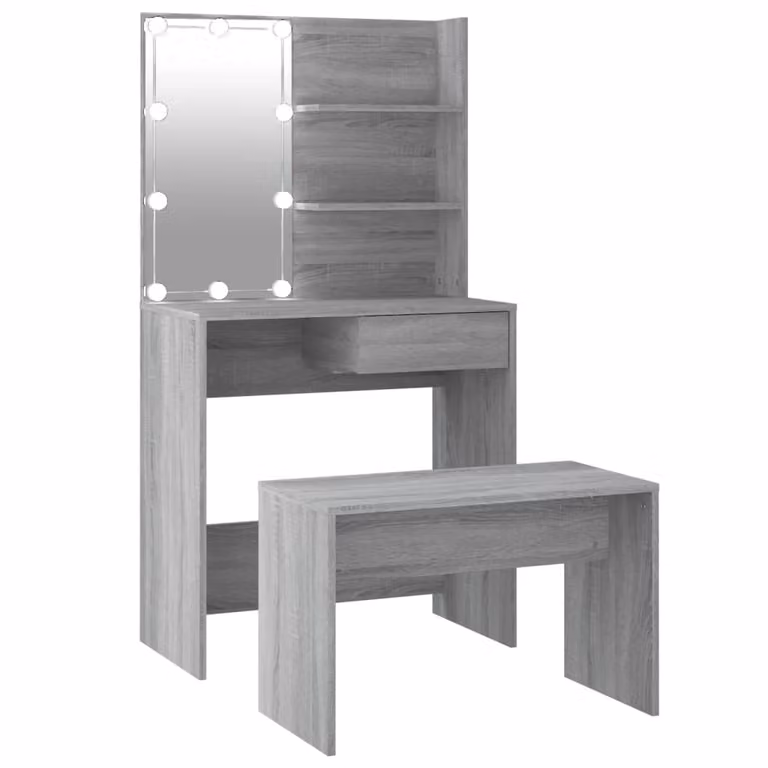 Set Tavolo da Toeletta con LED Grigio Sonoma Legno Multistrato