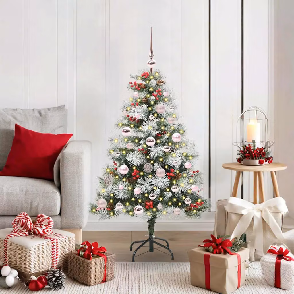 Albero di Natale artificiale moderno vidaXL verde e bianco con luci LED bianco caldo, Altezza: 120 cm