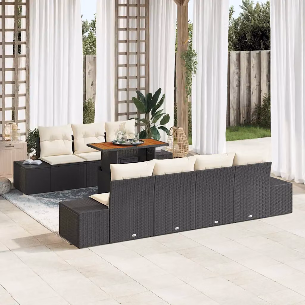 Set da pranzo da giardino moderno vidaXL in legno di acacia con rattan, 8 pezzi, Nero e Beige – 1