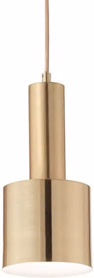 Lampada a sospensione Ideal Lux Holly in metallo e tessuto, disponibile nei colori bianco, nero o oro/ottone, con altezza regolabile e design moderno per cucina o camera da letto
