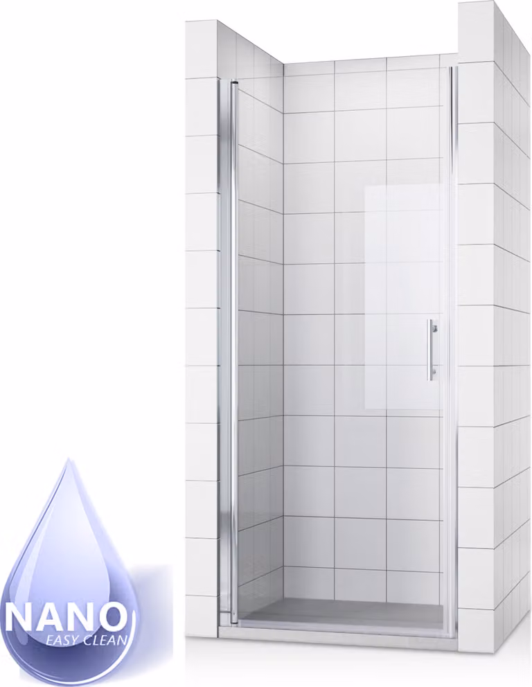 Sonni Porta a battente per nicchia da doccia 86x185 cm, box doccia senza telaio, porta a battente con vetro temperato NANO