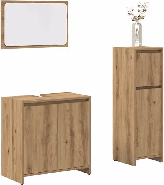 Set Mobili da Bagno Moderno vidaXL in Legno e Vetro Marrone, Composto da Base Lavabo, Armadietto Specchio e Mobile Laterale, Montaggio a Parete