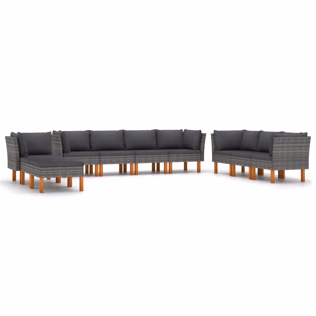 Set Divani da Giardino 10 pz con Cuscini in Polyrattan Grigio