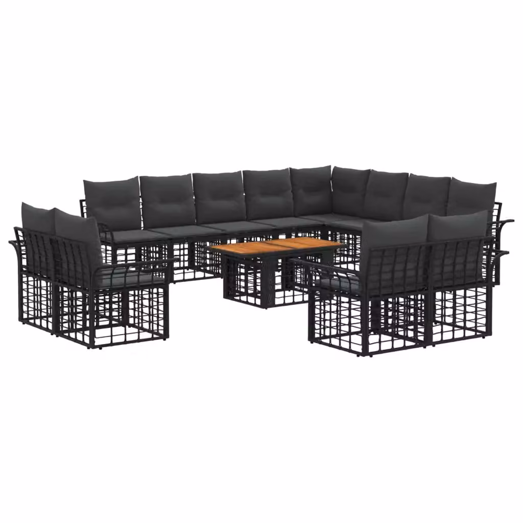 Set Divano da Giardino a L vidaXL con Tavolino e Cuscini, Polyrattan Nero e Grigio – 2