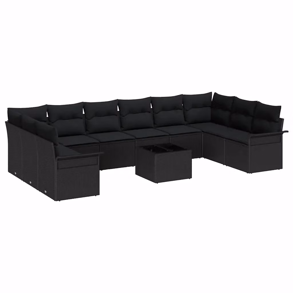 Set Divano da Giardino a Forma di U vidaXL in Polyrattan Nero con 11 Pezzi, Tavolino e Cuscini Inclusi – 2