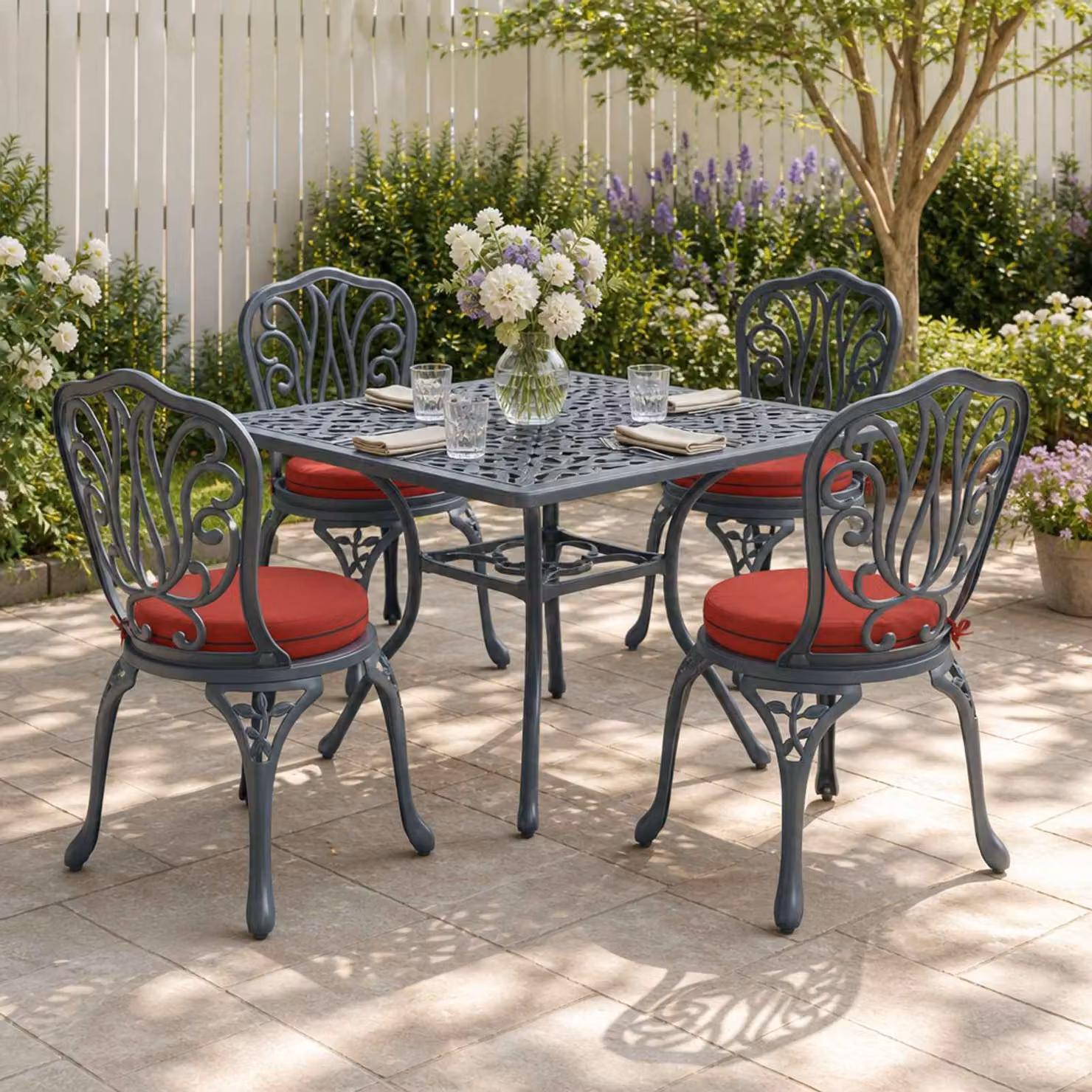 Set di 4 cuscini per sedia rotondi vidaXL in poliestere rossi con imbottitura in schiuma e fodera lavabile e rimovibile