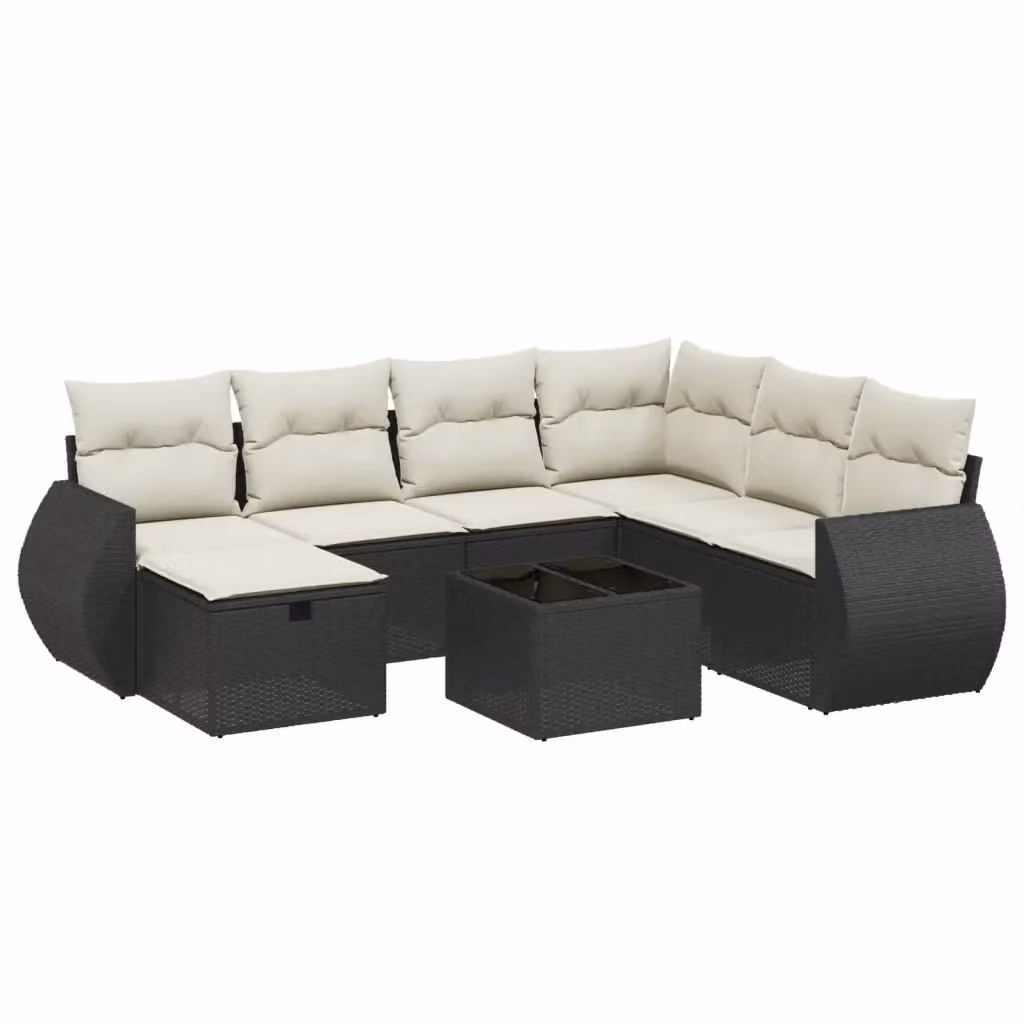 vidaXL Set Divani da Giardino a L con Cuscini 8 pz Nero in Polyrattan e Acciaio – 2