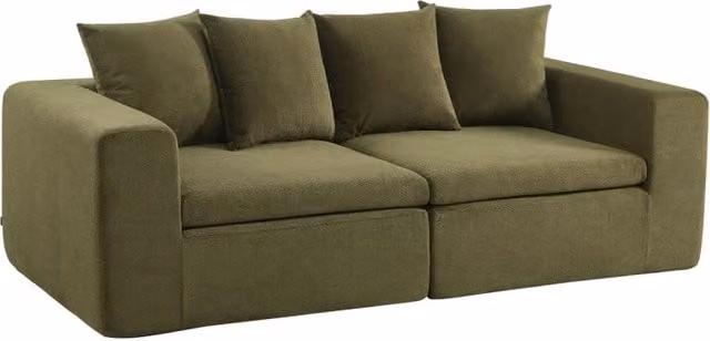 Divano modulare SWEEEK a 3 posti in tessuto ciniglia, moderno e combinabile, disponibile in grigio o verde, L: 219 cm, P: 95 cm, H: 82 cm