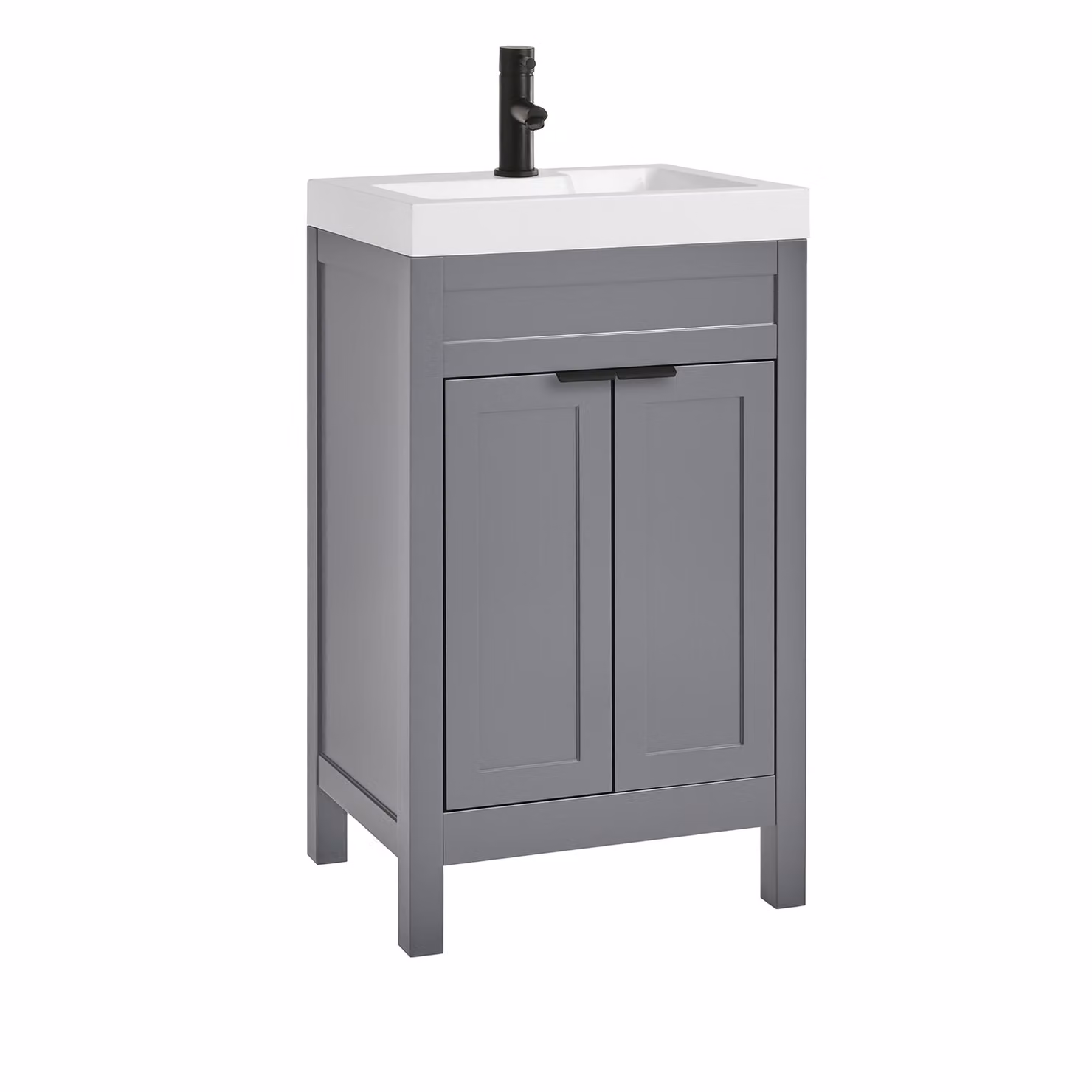 Mobile Bagno Grigio Chiaro da 500mm con Lavabo e Maniglie Moderne Nere con Impugnatura a Dito - Warwick