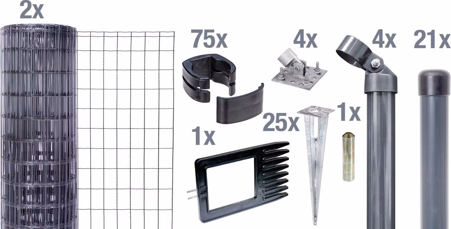 Alberts 669348, sistema completo per recinzione Fix-Clip Pro, da fissare nel cemento, colore antracite, altezza 102 cm, lunghezza 50 metri