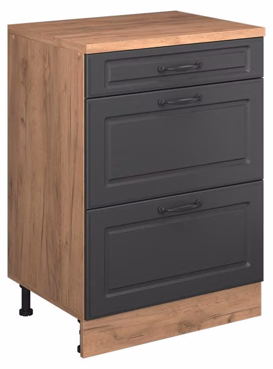 Mobile cucina sottotetto Vicco R-Line Antracite rustico 60 cm senza inclinazione con 3 cassetti, Model 61711