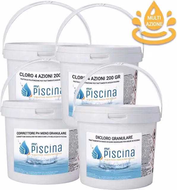 KIT MULTIAZIONE per mantenimento acqua piscina Volume piscina: Da 55 a 100 m³