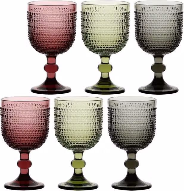 Set di 6 calici da vino Thun con decorazione a pallini multicolore in vetro