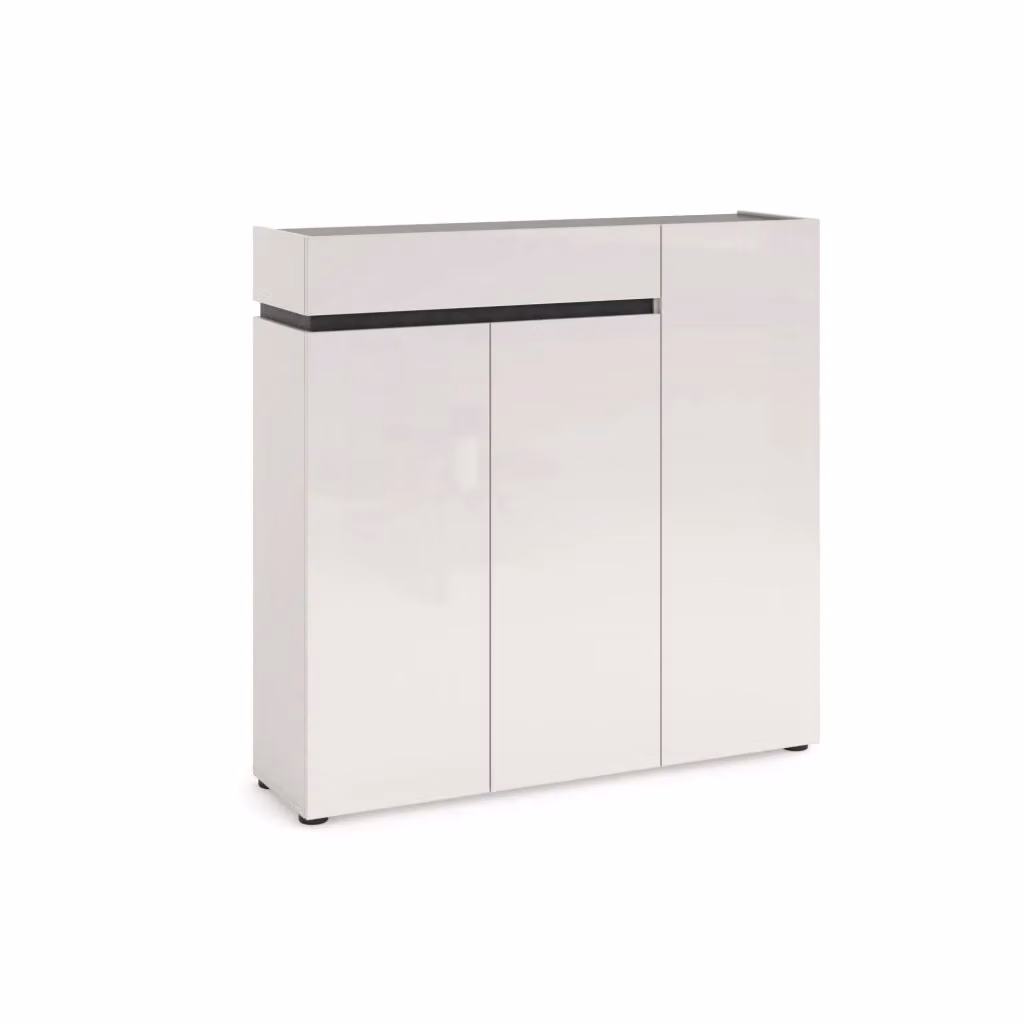 Scarpiera DMORA Joji Bianco Lucido con 10 Ripiani e Ante Soft Close L: 120 cm, P: 34 cm, H: 115 cm – 2