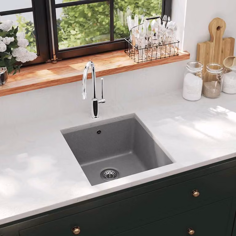 Lavello da Cucina in Granito con Vasca Singola vidaXL Grigio L/P/H: 42 x 31 x 46 cm