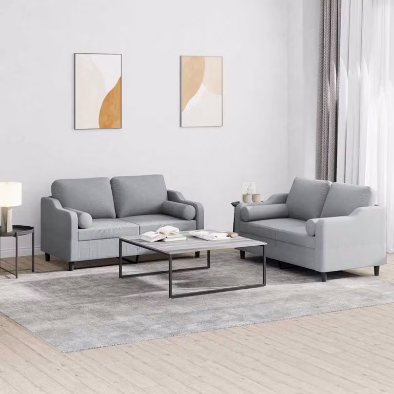 Set di 2 Divani vidaXL Moderni in Tessuto Grigio con Cuscini e Struttura Imbottita L: 158 cm, P: 80 cm, H: 77 cm
