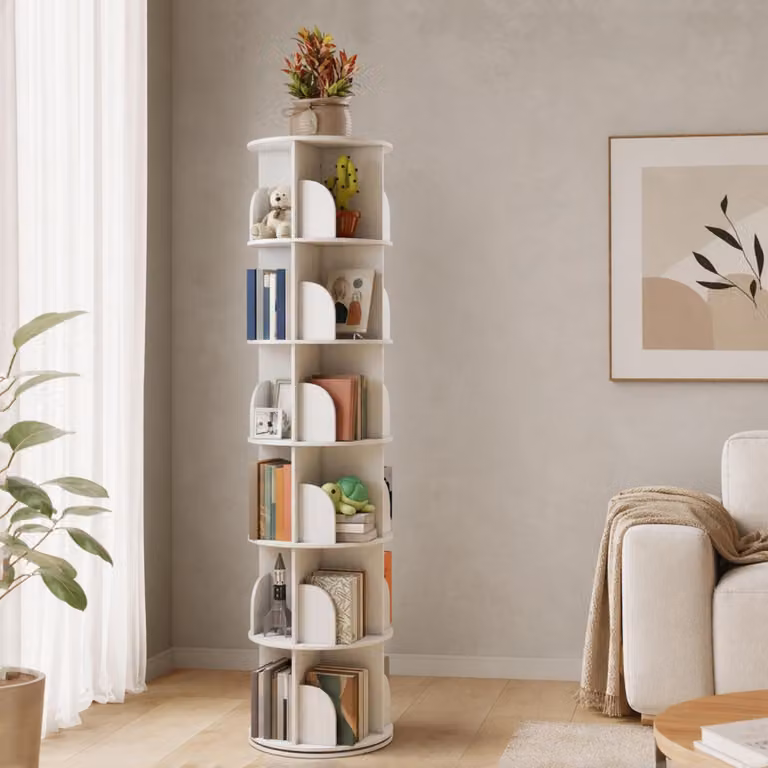 Libreria, 6 ripiani girevoli, scaffale multifunzionale, bianco