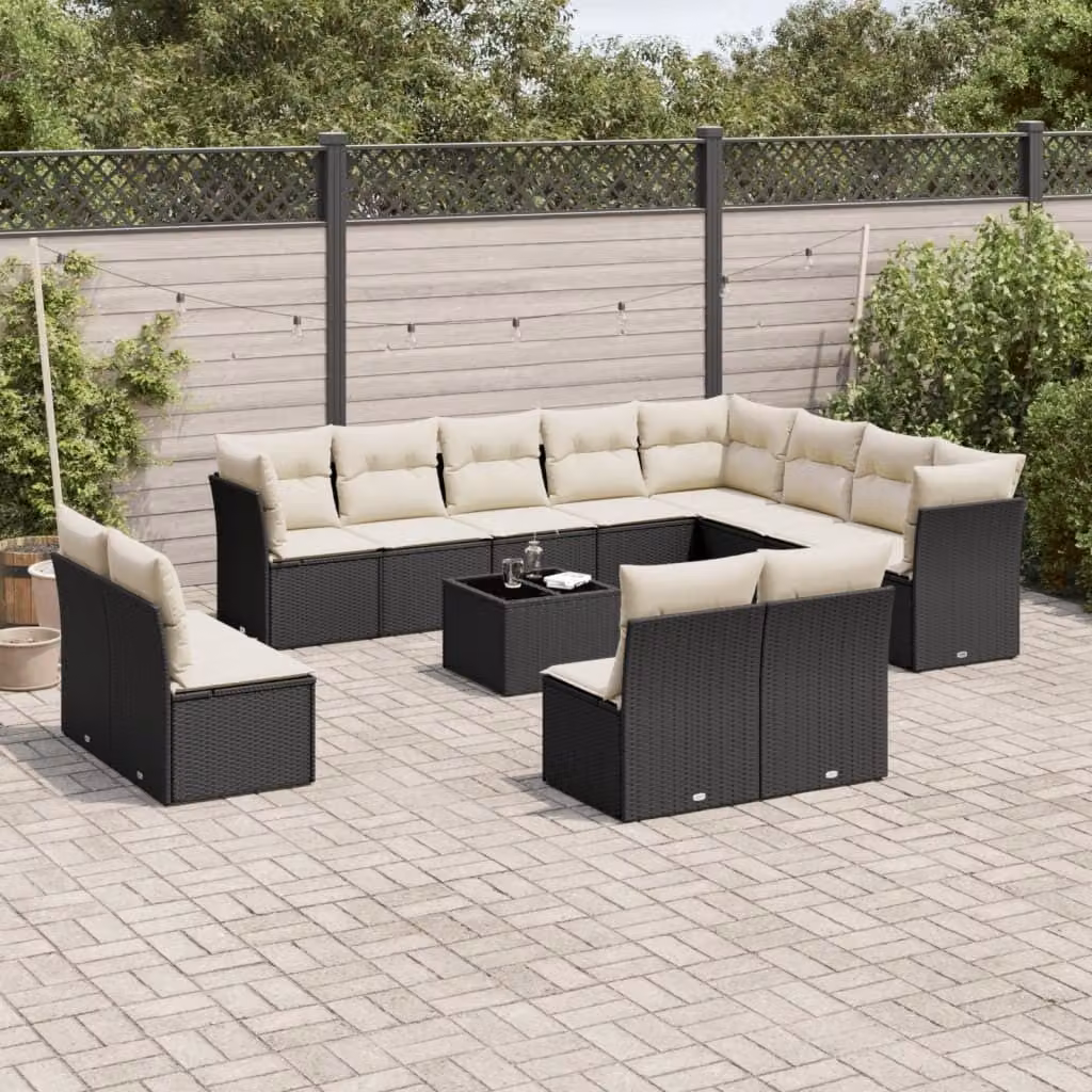 Maison Exclusive - Set da giardino 13 pezzi con cuscini in polyrattan nero