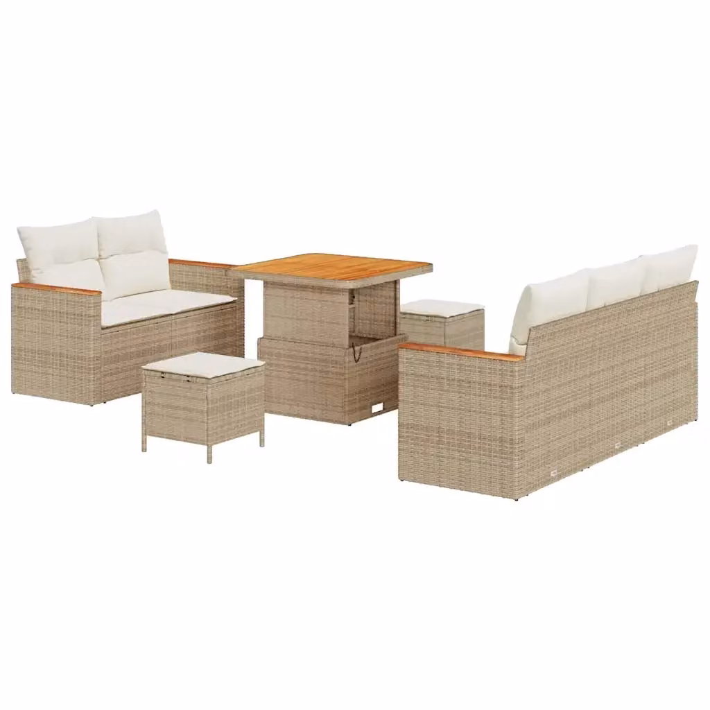 Set Divano da Giardino Moderno vidaXL 8 Pezzi Beige con Cuscini e Tavolino in Polyrattan e Acciaio – 2